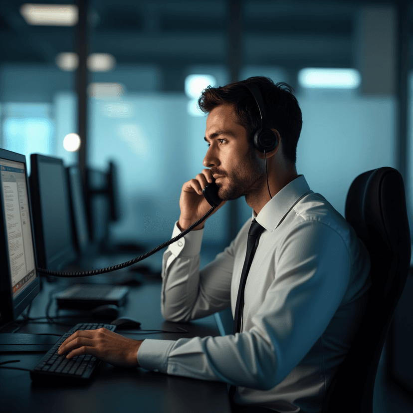 Customer support representative on phone